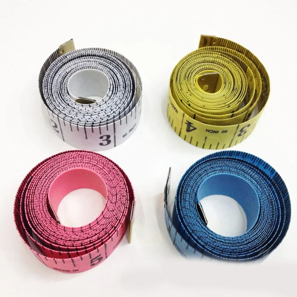 Flexible fibreglass sewing rule 150 cm with centimetres and inches, metal tips, multicolour 4 pack