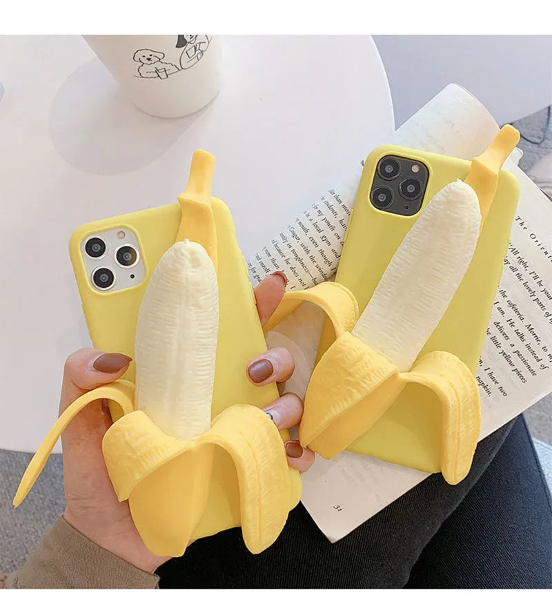 Yellow banana design silicone phone case with zipper detail for iPhone protection