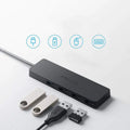 Black Anker 4-port USB 3.0 hub showing compact size and four Type-A ports.