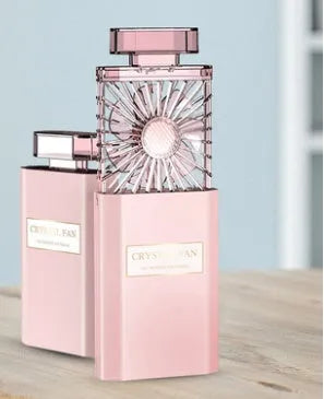 Pink rechargeable perfume fan with USB charging port and 1200mAh battery