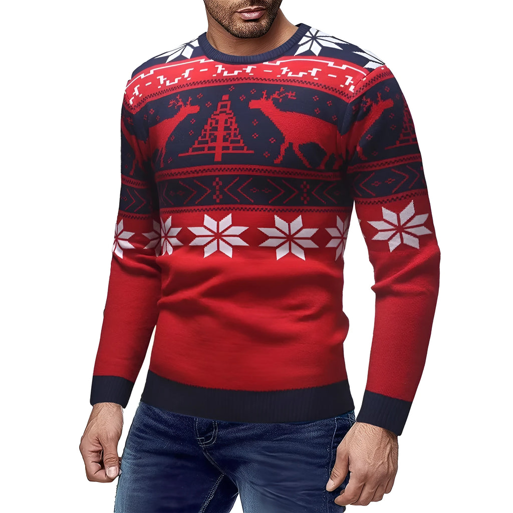 Christmas fawn sweater slim fit round neck mohair blend printed pullover in red colour option