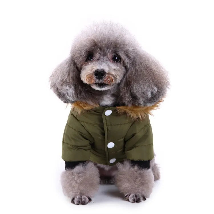 Polyester pet winter clothing in green, grey or red, sizes S M L XL for dogs and cats