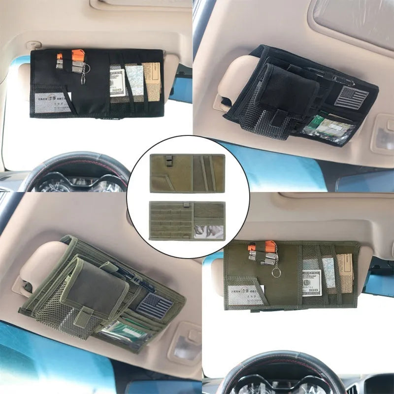 Black 1000D nylon sun visor organizer 36x35cm with CD pocket on car visor