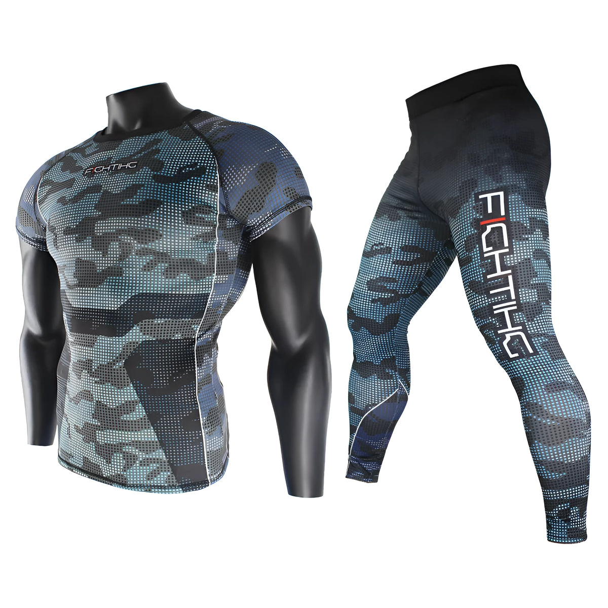 Two-piece fitness tights suit in chlorine fibre blend, colour option C1, size L to XXL, for running and training