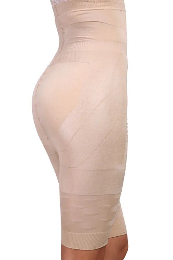 Women's seamless high-waist shapewear shorts for tummy control in black and nude colours.