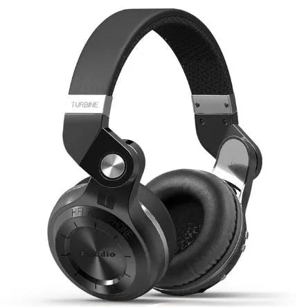 Bluedio T2+ wireless Bluetooth headphones in blue with on-ear design showing 57mm drivers