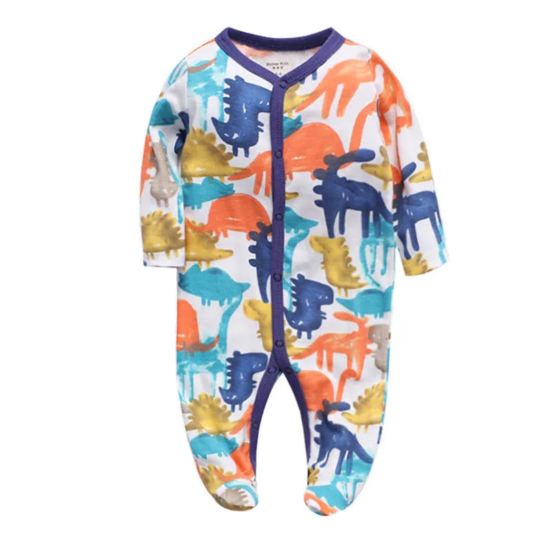 Cotton one-piece baby outfit with dinosaur print design for 3-12 month infants