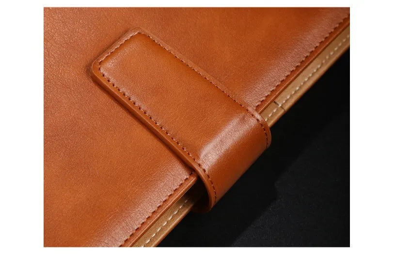 A5 leather notebook with buckle clip and 6-hole binding in multiple colours