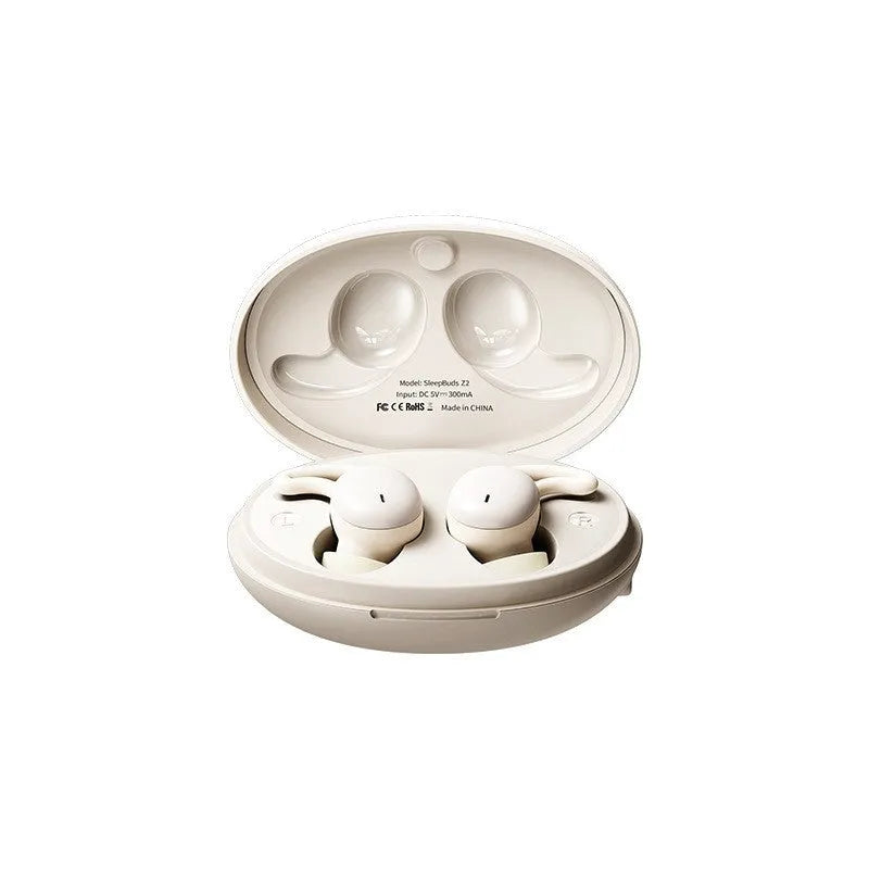 Wireless Bluetooth sleep earbuds in Starry Sky Black, Dream Purple, and Millet White Rice with silicone earplug design and noise reduction