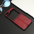 Leather grain foldable screen phone case for Samsung Z Flip 5 in black with stitched PU PC construction