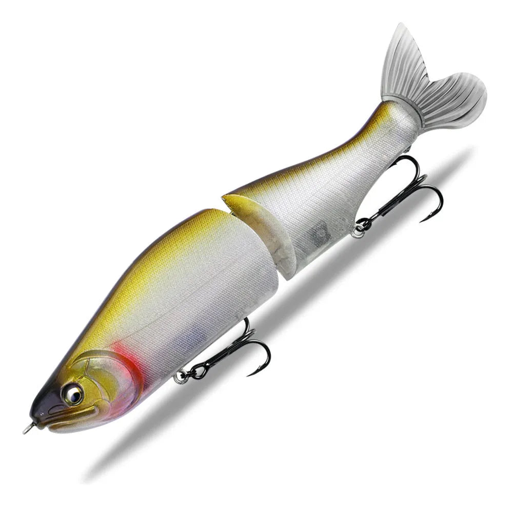 Hard plastic fishing swim bait lure measuring 185mm in length in one of fifteen available colours.