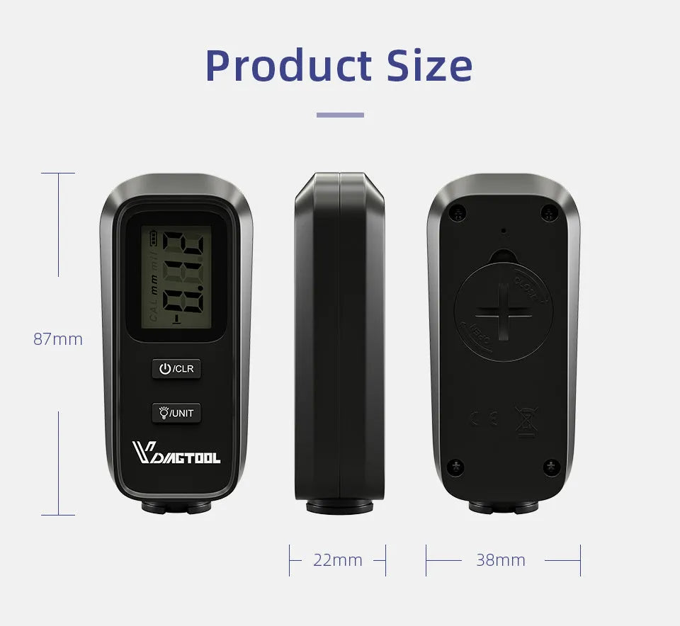 Black plastic automotive paint coating thickness gauge 38x87x22mm for 0-1.8mm measurement