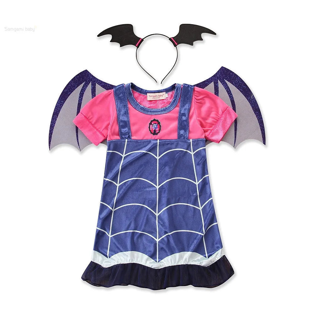 Blue cotton princess Halloween dress for young children with short sleeves