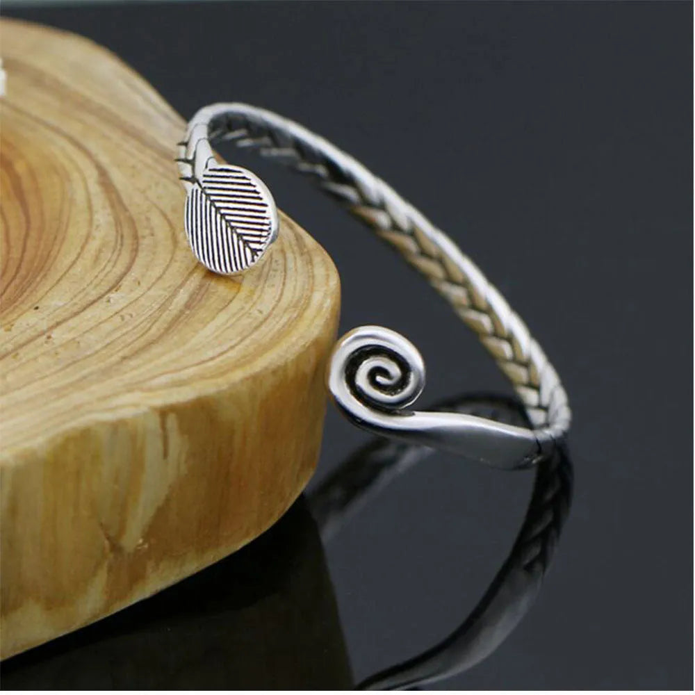 Women's Chinese retro style 925 silver opening bracelet with fish motif design in multiple colour options