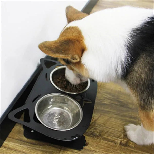 Anti-falling stainless steel cat dog feeding bowl with inclined design, 35x25x80cm, available in black