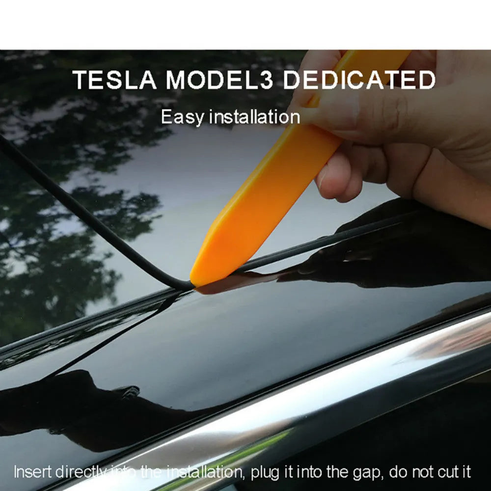 Tesla Model 3 black silicone sunroof seal 285 cm length on white background