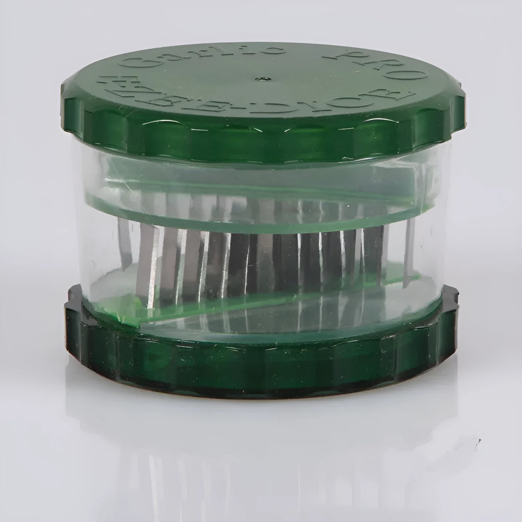 Green transparent garlic peeler kitchen gadget measuring 8.5cm by 8.5cm by 6cm