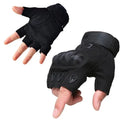 Tactical half finger gloves with rubber knuckle protective gear in army green colour for men