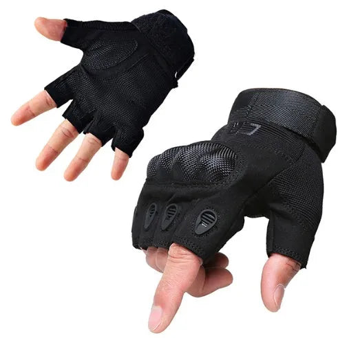 Tactical half finger gloves with rubber knuckle protective gear in army green colour for men