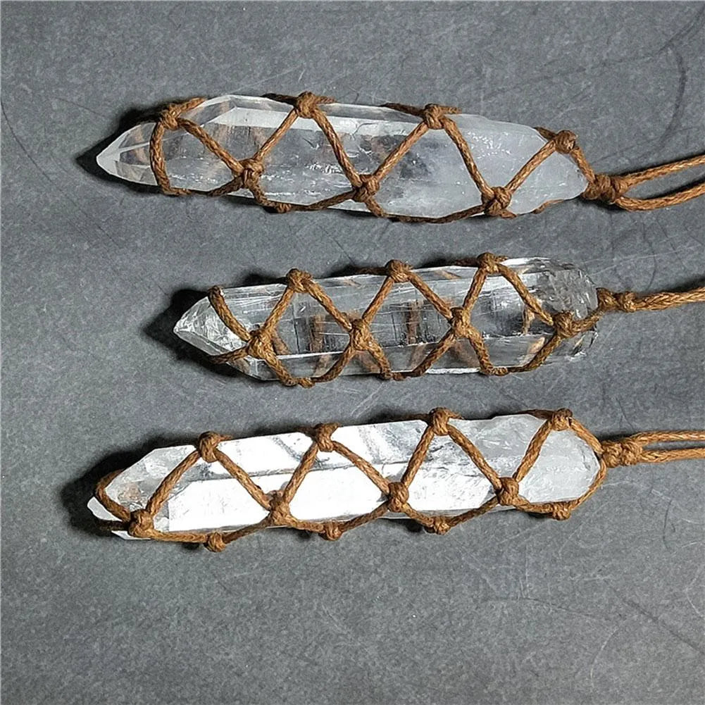 White natural crystal geometric pillar pendant necklace hanging ornament transparent colour
