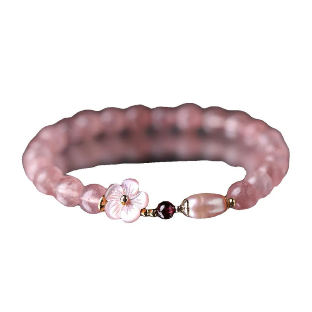 Strawberry quartz peach blossom bracelet floral design crystal jewellery for women