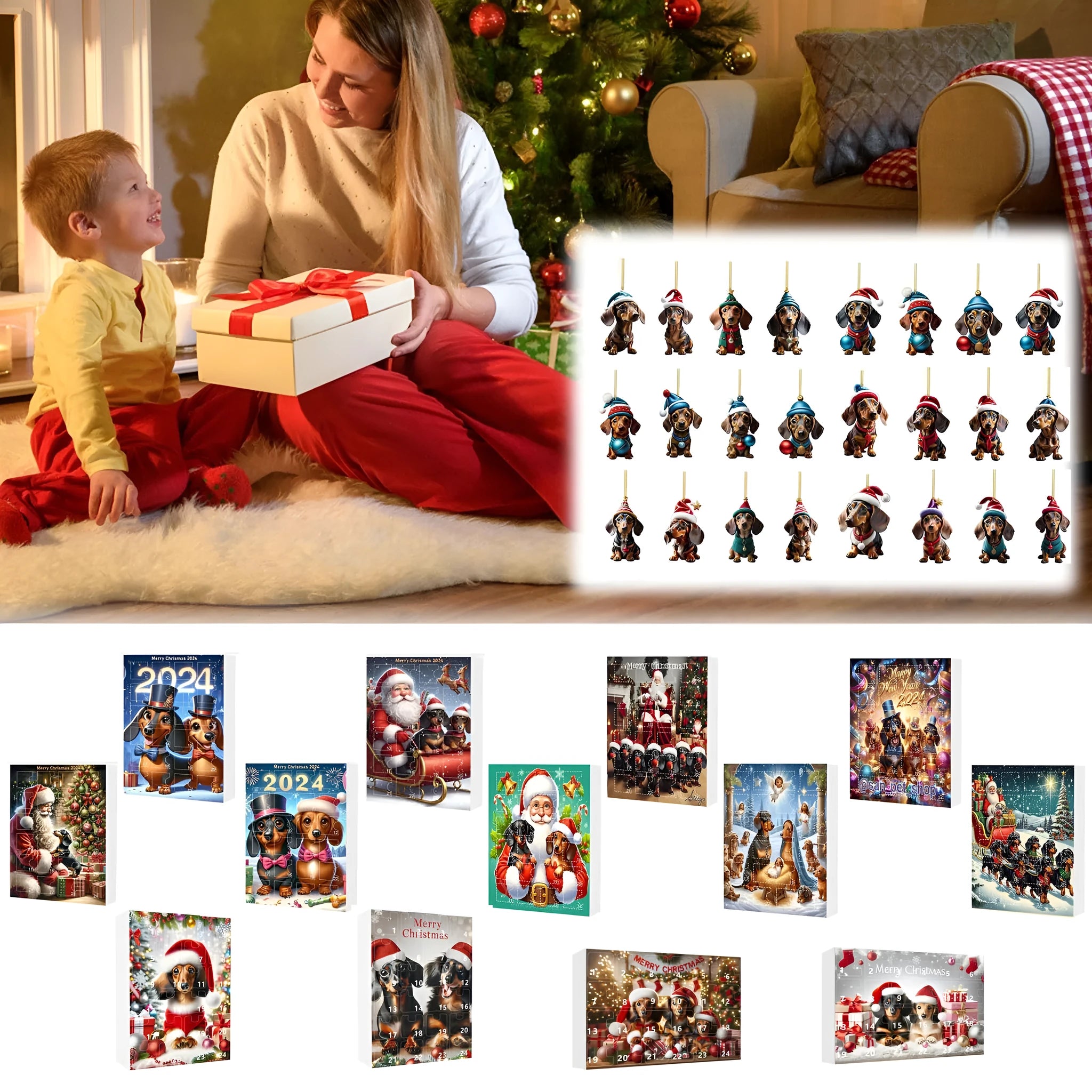 Christmas countdown pet pendant acrylic decoration in multiple colour options on wall