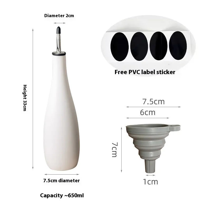 Ceramic oil pot with funnel in black, coffee or white colour, 650ml capacity