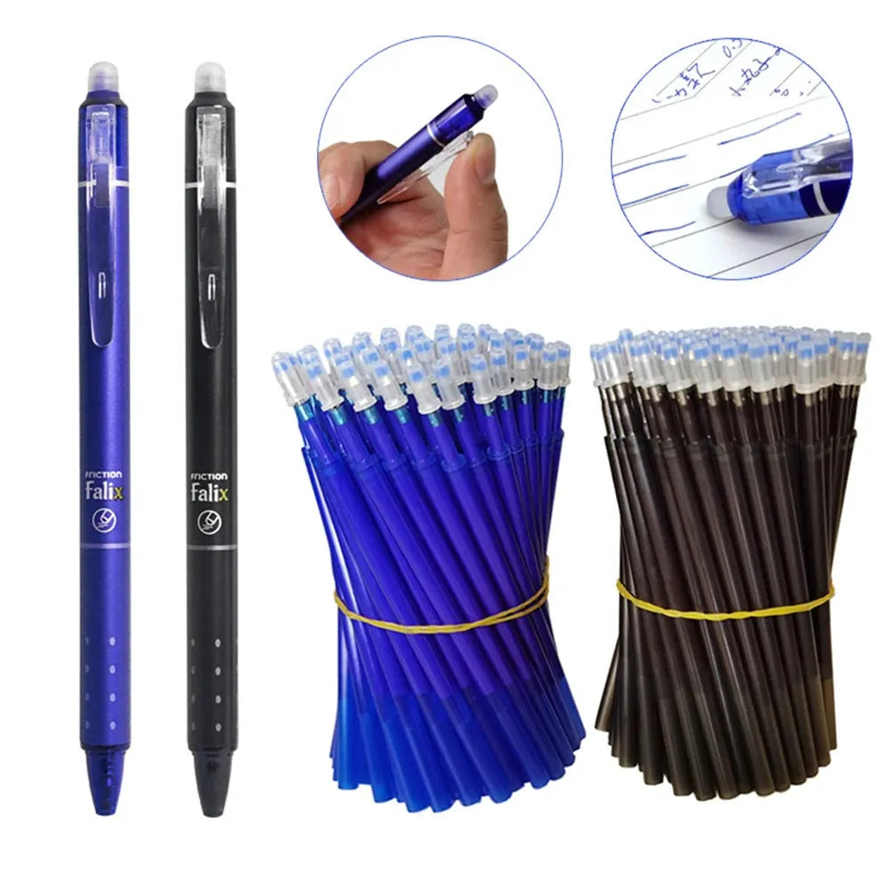 Hot Erasable Push Gel Pen with 0.5mm tip, black or blue ink, retractable design.