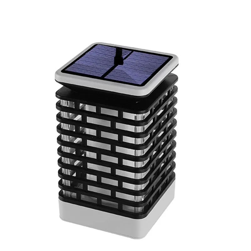 LED solar sensor light with flame torch and candle lantern design, 90cm x 90cm x 150cm, in USB grey or black