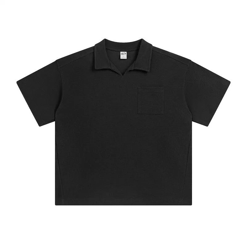 Cotton loose fit short sleeve pullover top with drop-shoulder sleeves in black