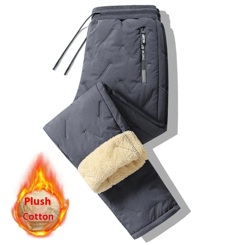 Men's black thermal sweatpants with plush fleece lambswool lining, straight leg, sizes L to 7XL