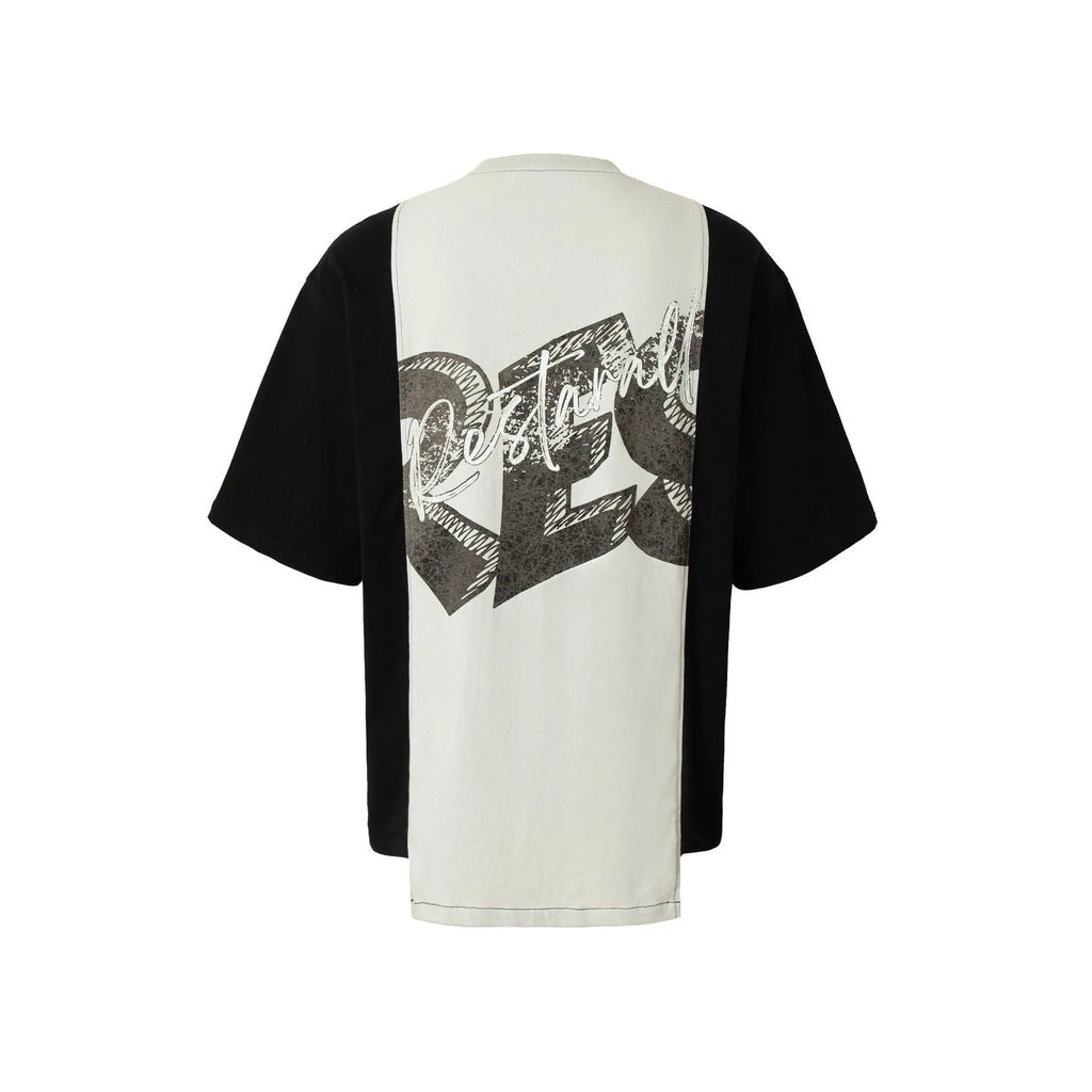 Black and white deconstruction printed cotton blend T-shirt with loose fit and streetwear styling