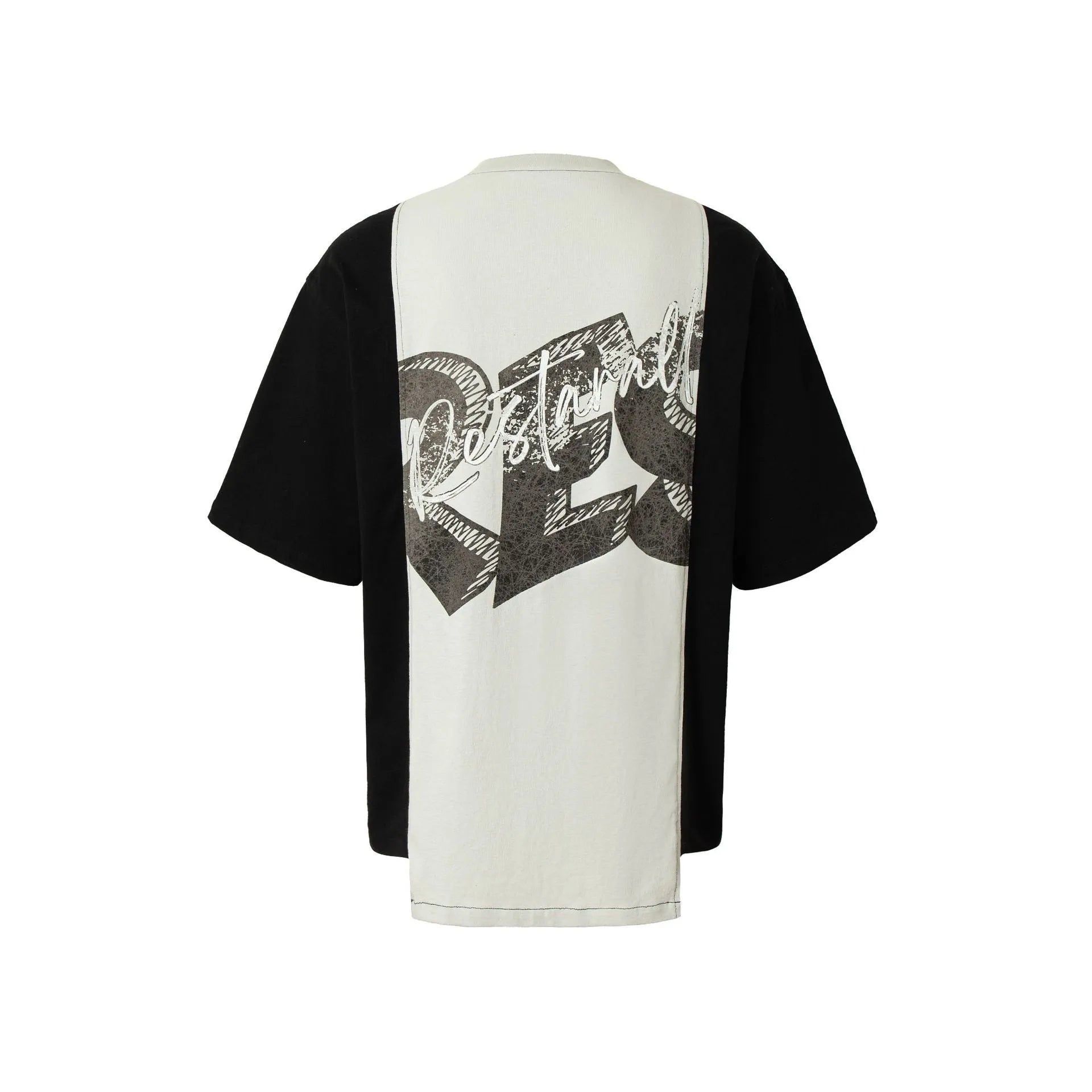 Black and white deconstruction printed cotton blend T-shirt with loose fit and streetwear styling