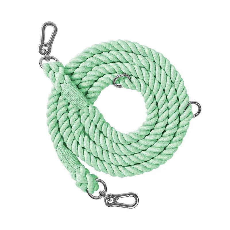 Woven rainbow double-ended dog lead with hand-held rope section in multiple colour options