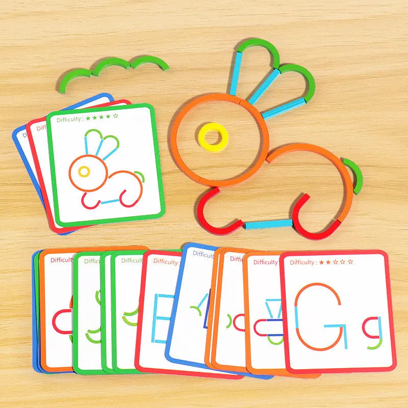 Wooden children's logical thinking puzzle board with stick and ring design, 23 x 16.8 x 3.5 cm, in colour box