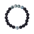 Chinese style black geometric bead bracelet with sterling silver components on wrist