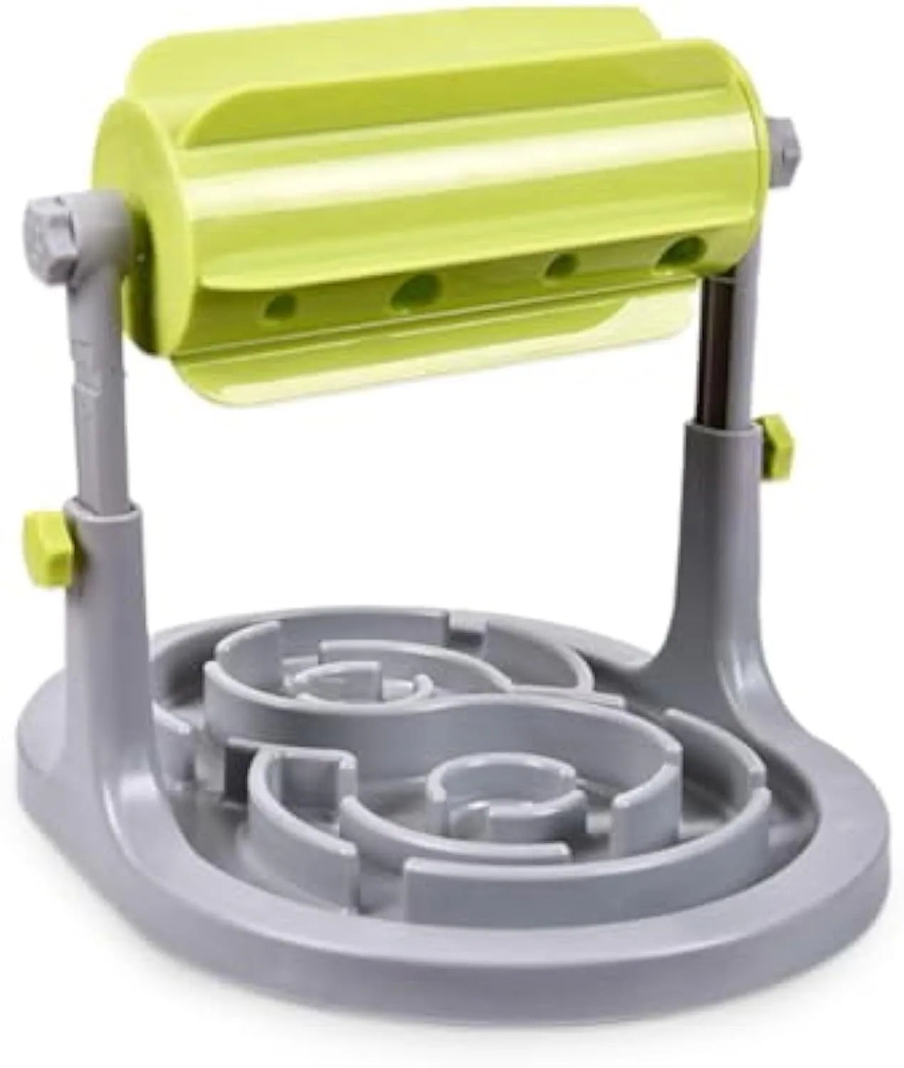 Adjustable height interactive pet slow feeder bowl with puzzle patterns in blue colour