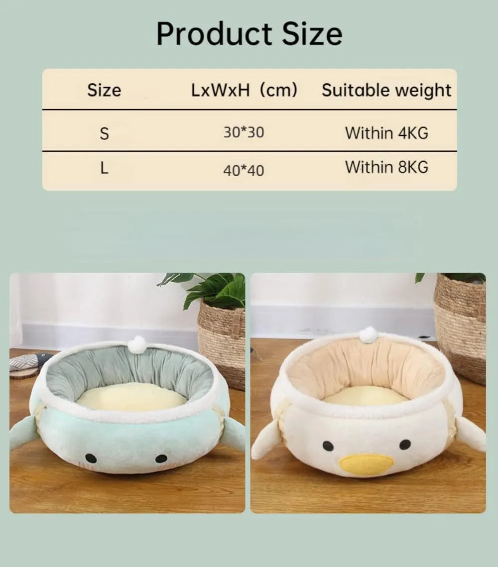 Green chick-shaped cat bed shown both flat and hanging as a hammock for a small cat