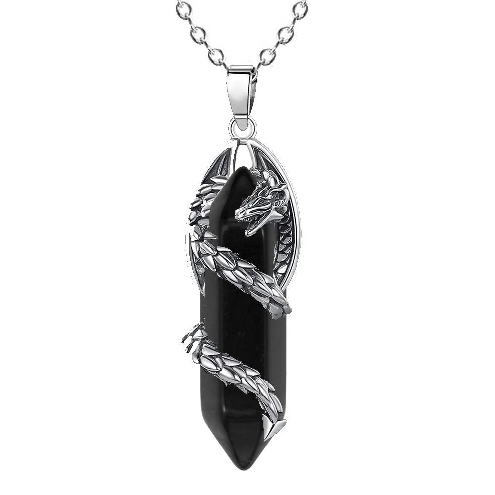 Fashion crystal flying dragon pendant necklace in amethyst colour with polished finish on a chain
