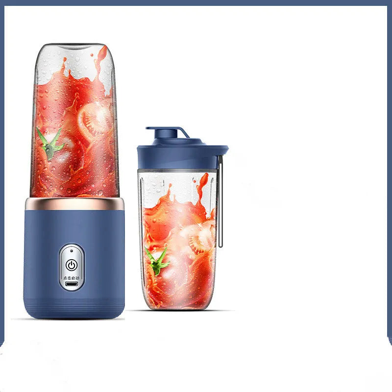 Portable blender juicer cup in Tunisian dark blue with USB cable, measuring 30cm tall