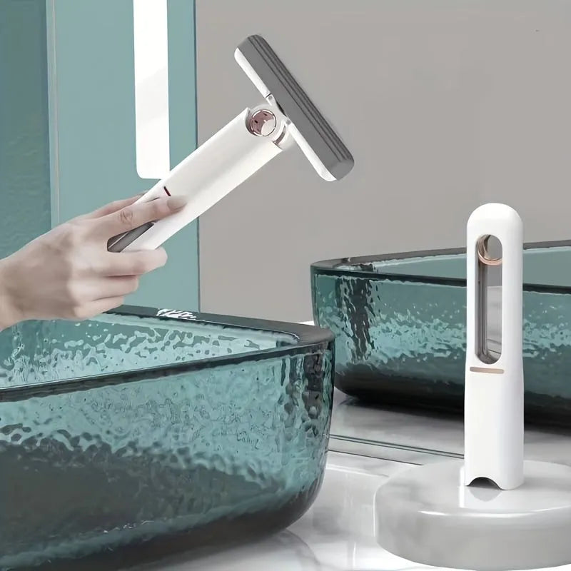 Portable self-squeezing mini mop with sponge head and ring-type push-pull wringer, 11.6 x 6.1 inch