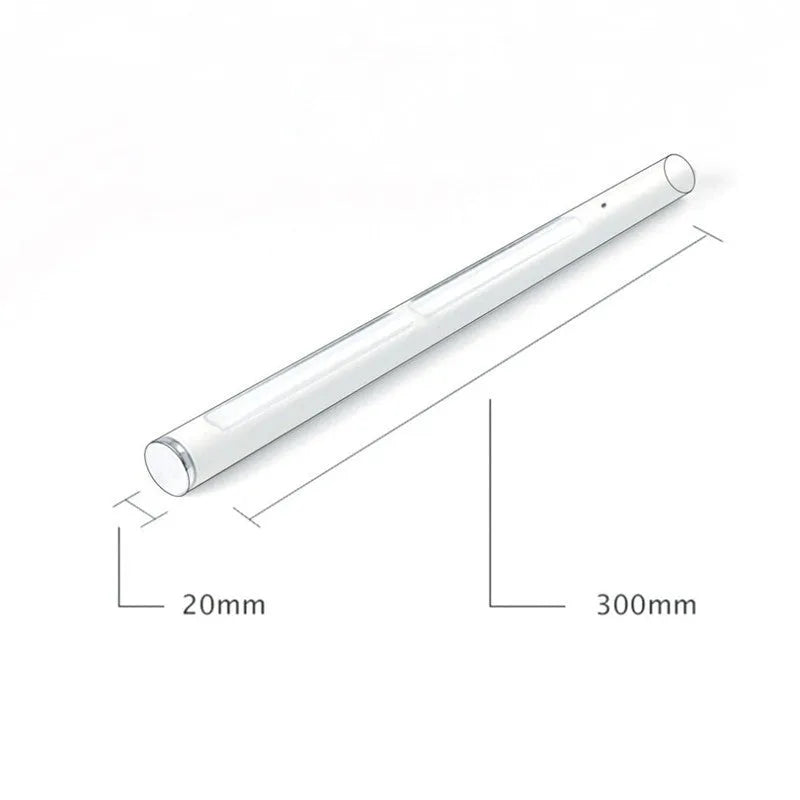 Silver handheld UV disinfection stick with PC and aluminium tube, 20x300mm dimensions, USB rechargeable