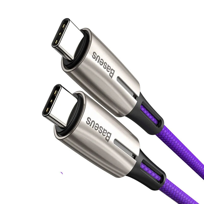 Purple and red dual Type-C data cable with PD60W fast charging support, 1 metre length