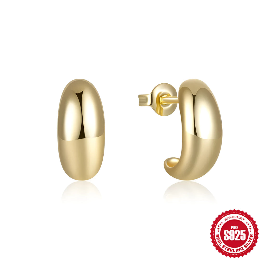 925 sterling silver C-shaped ringstud earrings with electroplated gold finish geometric stud design