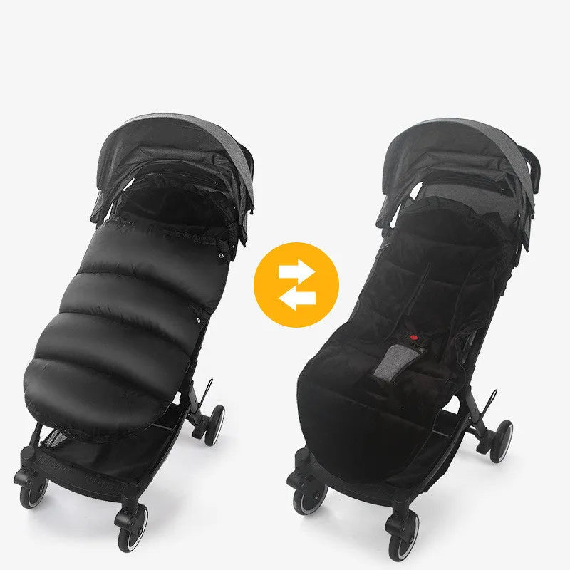 Baby stroller foot cover windshield made of Oxford cloth in black attached to a pushchair frame