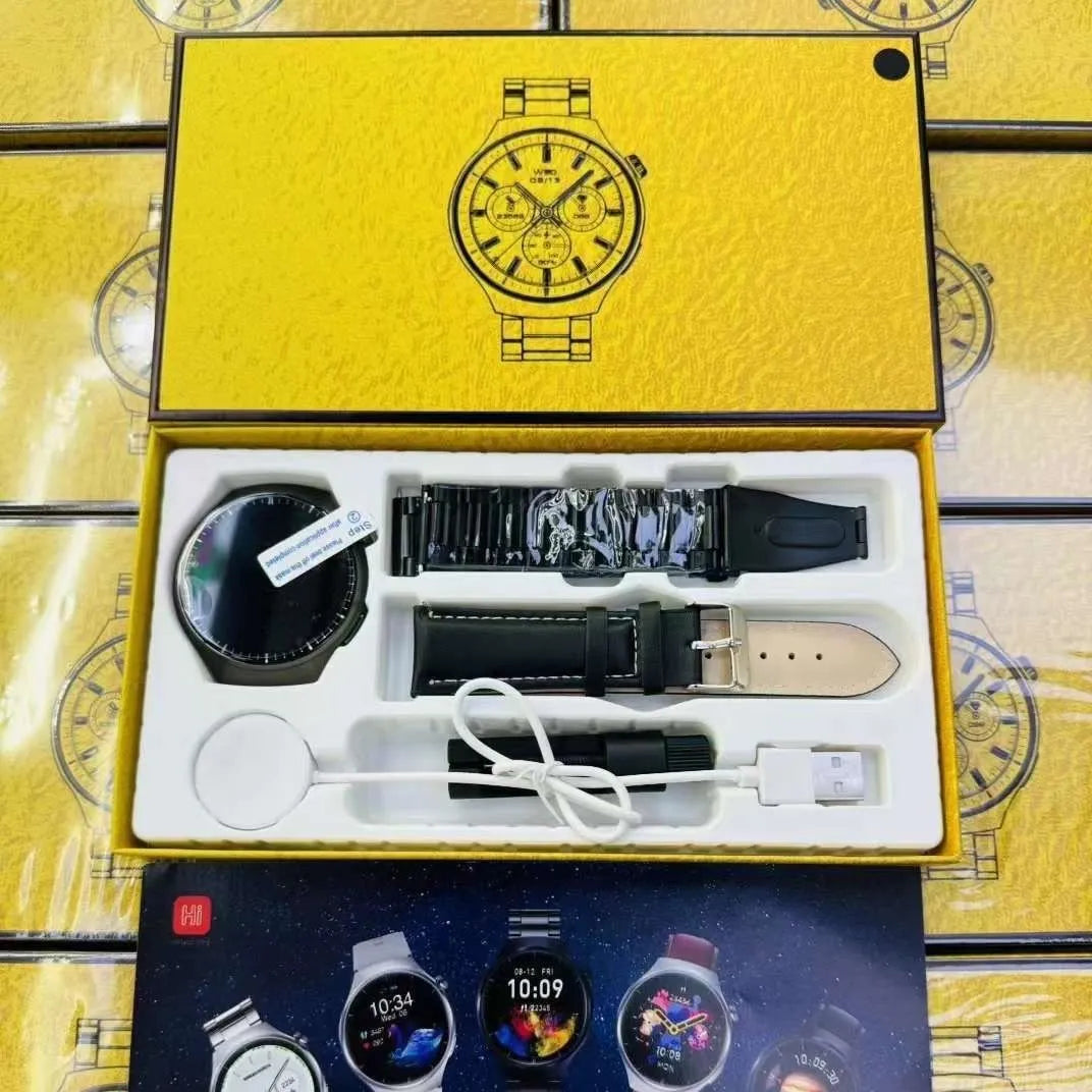 Smart watch set with health monitoring and Bluetooth calling in black, gold, and silver options