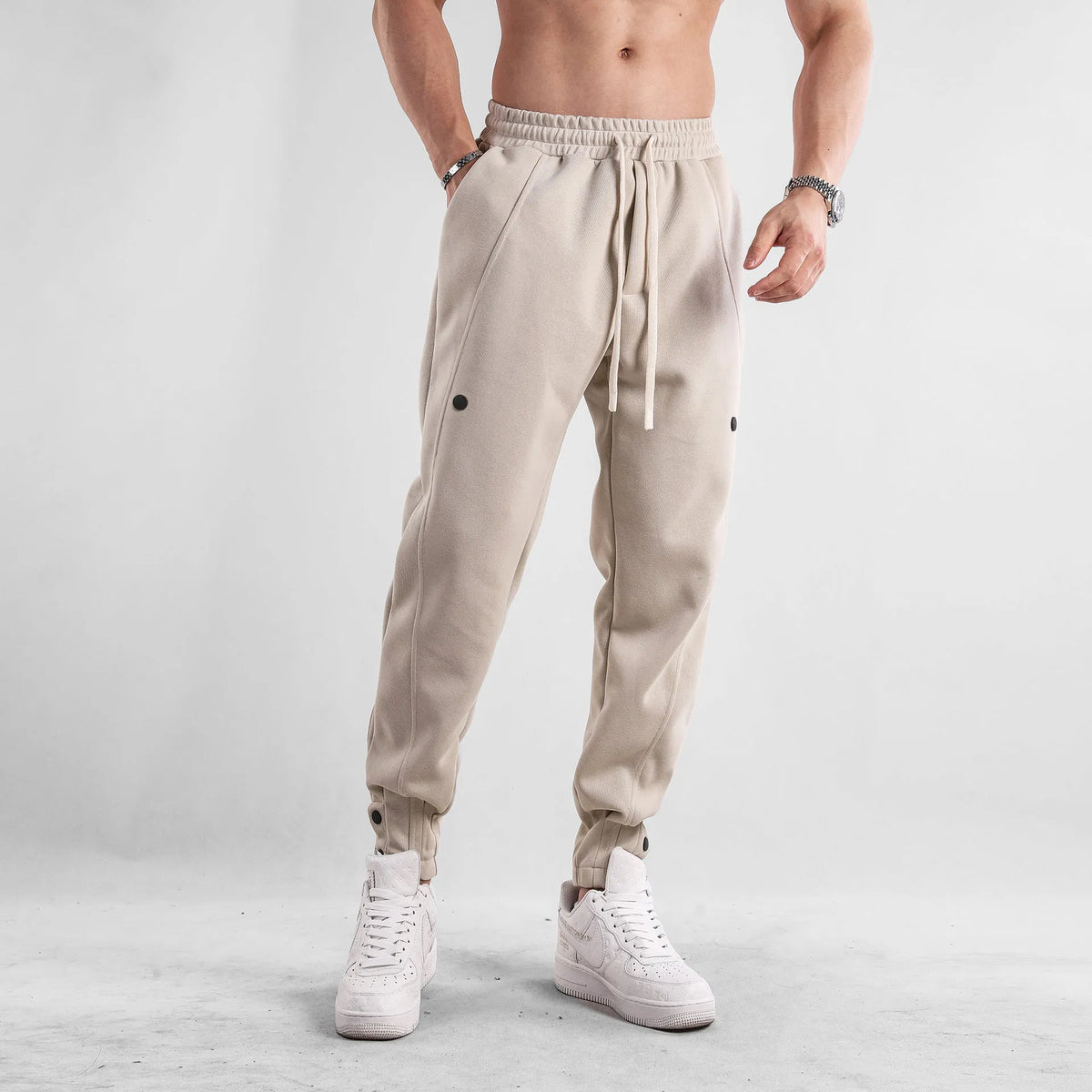 Men's loose fit cotton composite milk silk sports trousers in solid colours for spring autumn outdoor casual wear