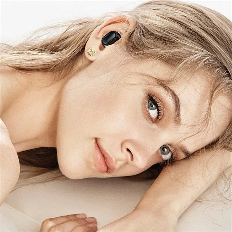 Black TWS digital display XT01 Bluetooth earphones with charging case showing battery percentage on screen.