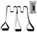 Black suspension training belt resistance band with 3.8cm nylon webbing and zinc aluminium alloy climbing hook, adjustable 1.3m to 1.8m