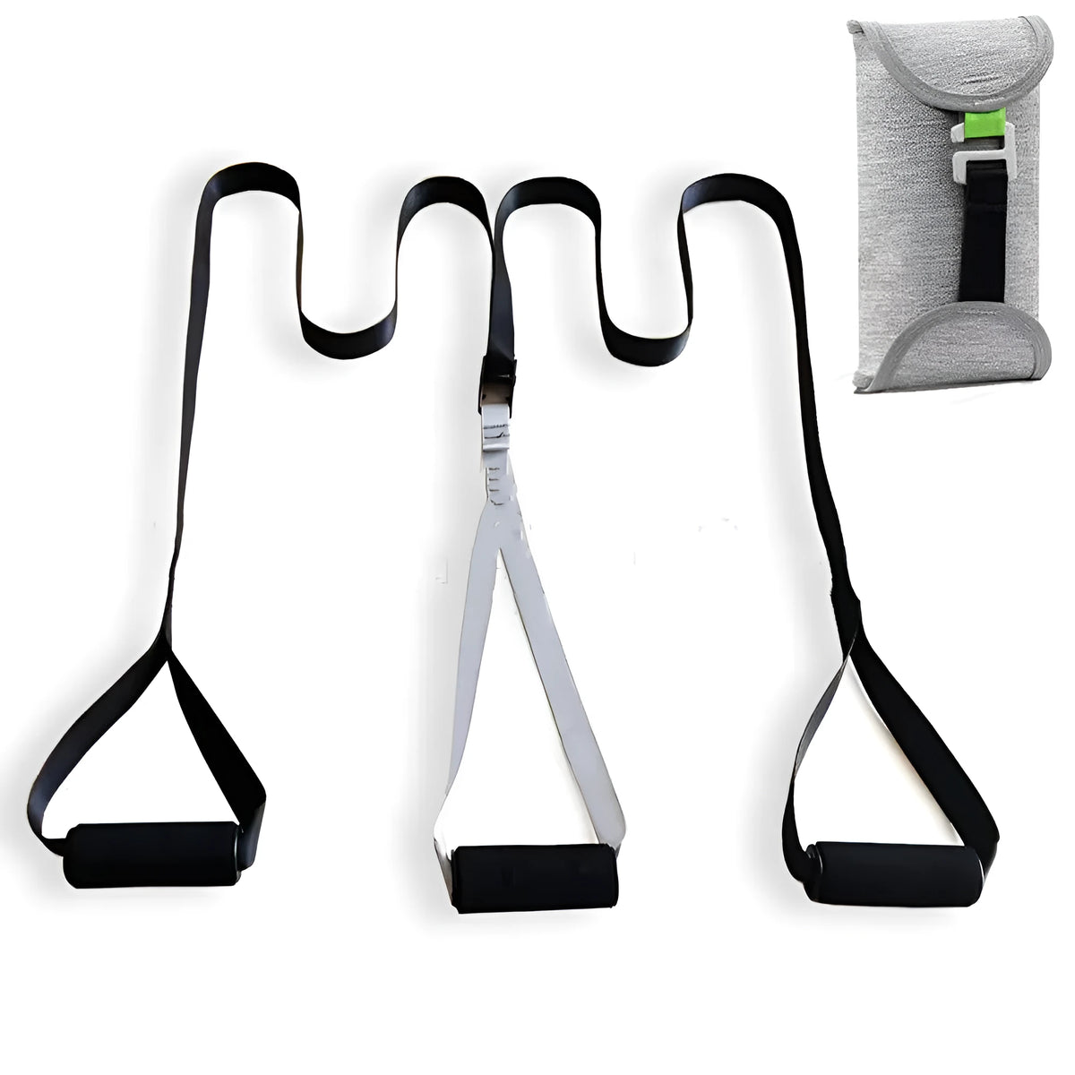 Black suspension training belt resistance band with 3.8cm nylon webbing and zinc aluminium alloy climbing hook, adjustable 1.3m to 1.8m